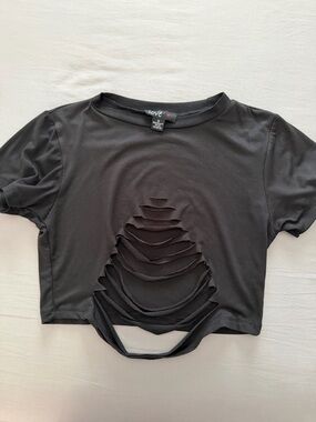 Love Black Cropped Distressed Cut Out Tee